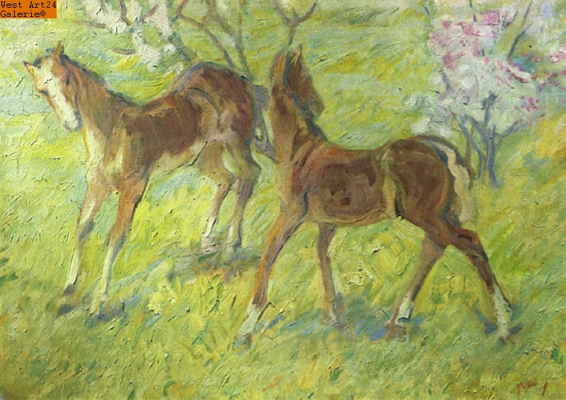 Springende Fohlen nach Marc Gemäldeimitation